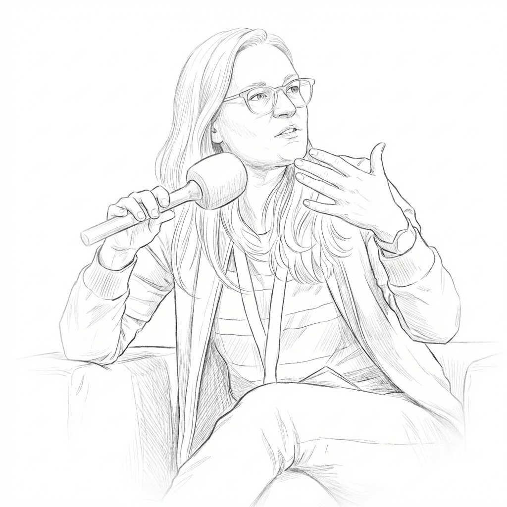 sketch of a person holding a microphone and talking